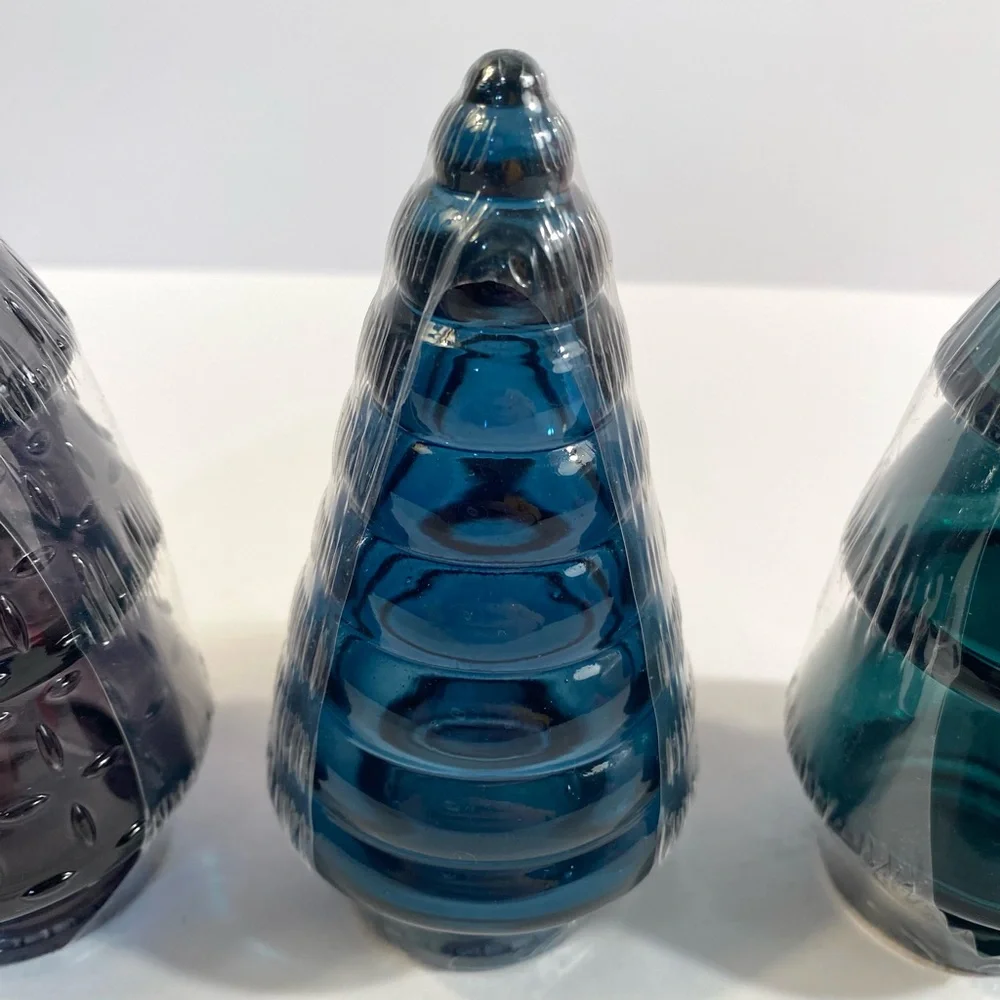 3 Target Bullseye 4” Mini Glass Christmas Trees Black Blue Green Holiday Decor